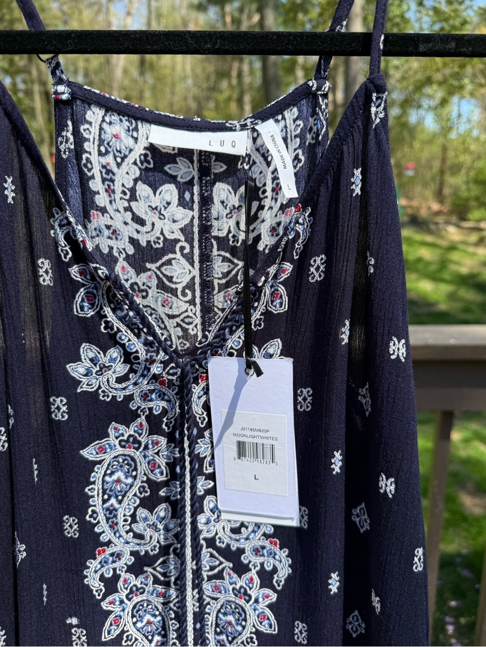 Navy Paisley Tassel Boho Tank Top - Picture 4 of 7